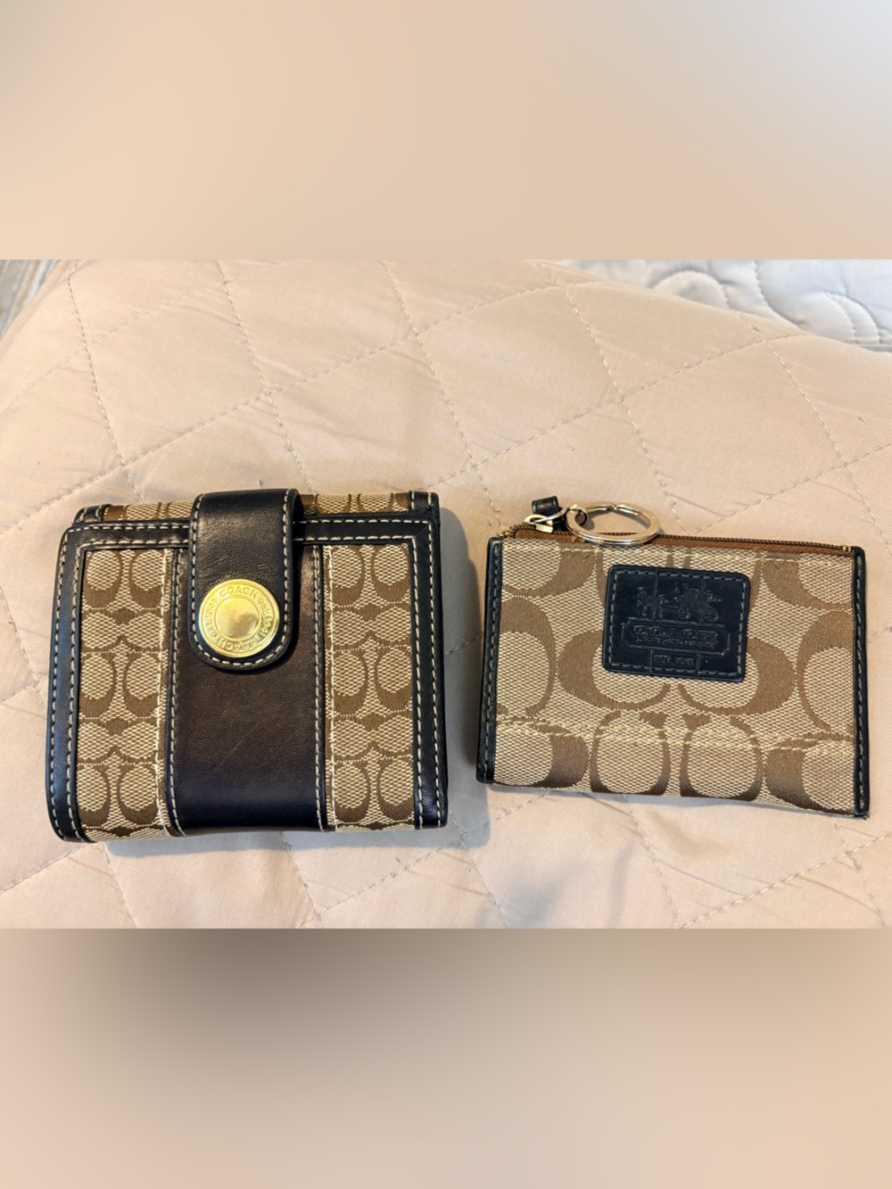 VTG Y2K Coach Heritage Signature Canvas Trifold Wallet & Card Case Keychain